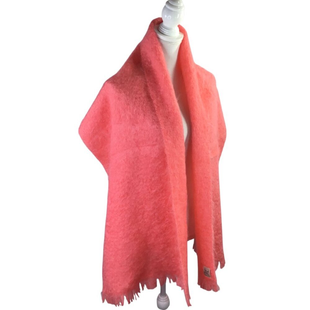 Yarrowvale Vtg Mohair Scarf Shawl Wrap Scotland Scottish Coral Salmon 73 x 18"